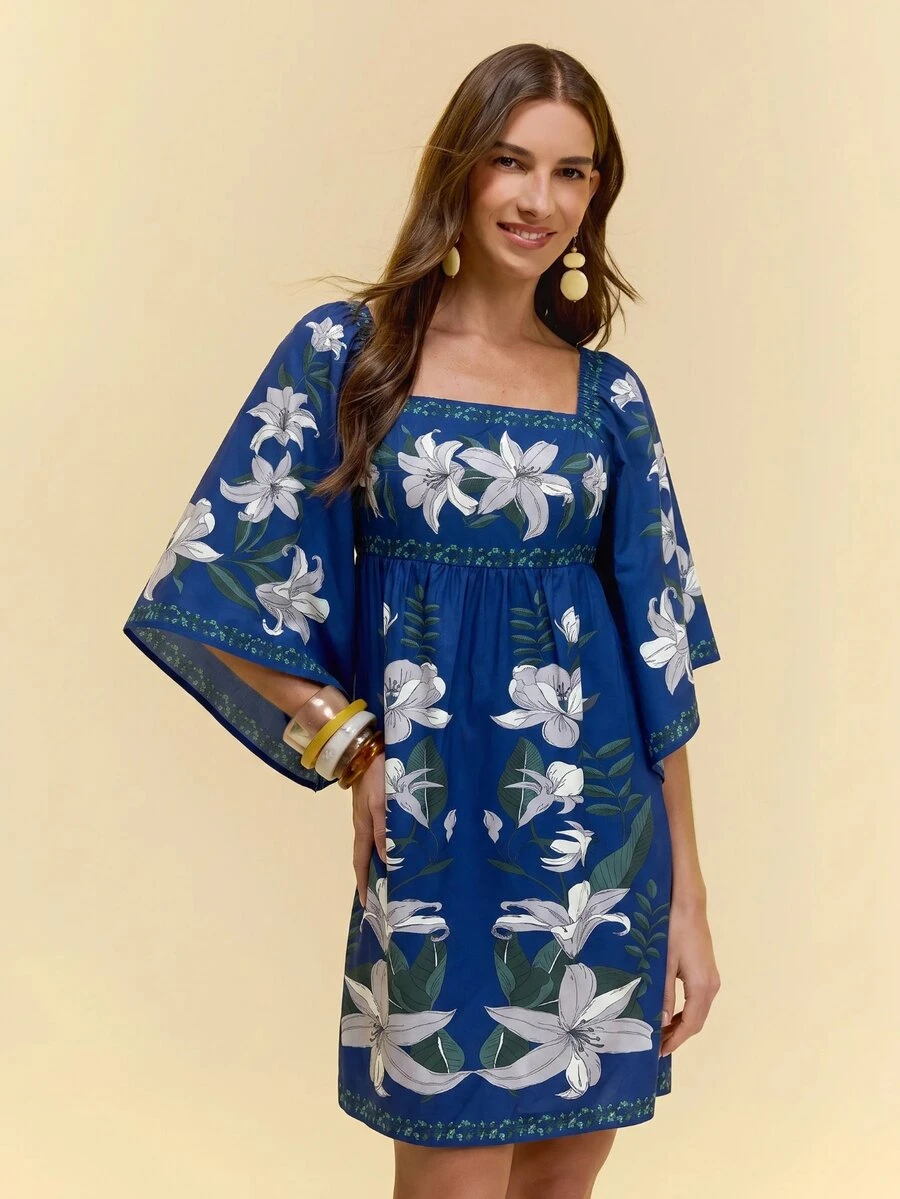 CAJUNI Women's Floral Print Fashion Vacation Dress - Navy Blue - View 1