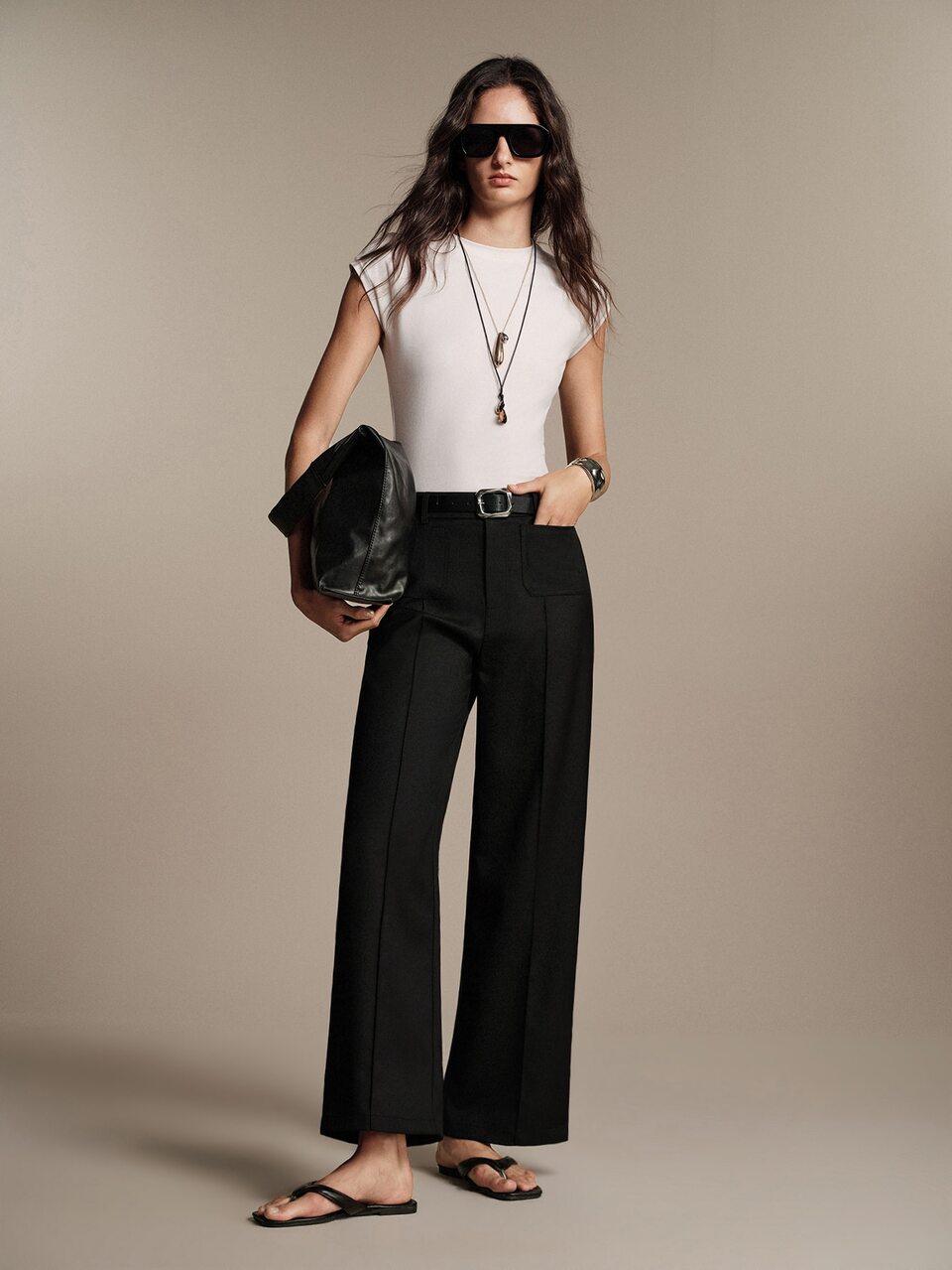Anewsta Essential Anewsta New Women's Black Long Pants With Belt Loops, Versatile Casual Office Wear, Fitted Trousers, Minimalist Commute, Old Money Style, Business Banquet
