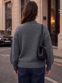 Velvienne Women's Autumn/Winter New Plus Size Crew Neck Embroidered Unique Design French Lazy Style Casual Versatile Date Commute Fitted Long Sleeve Knit Pullover Sweater - Grey - View 2