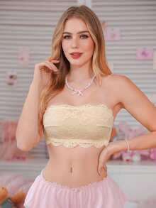 PetitDoll 1pc Lace Strapless Bandeau Bra For Women - Apricot - View 5