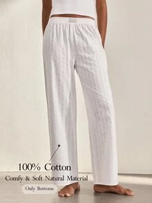 Ocili Natural Pure Cotton Comfortable Minimalist Casual Striped Women's Pajama Bottoms - White - View 1
