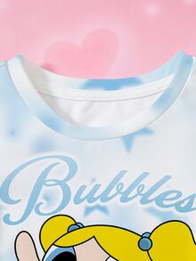 THE POWERPUFF GIRLS X SHEIN 女嬰卡通星星印花短袖上衣 - 白色 - 查看 3