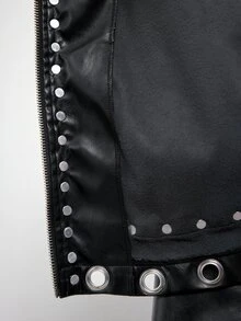 Maija Leather Jacket, Autumn/Winter, Long Sleeve, Flap Pocket, Metal Snap Button - Brown - View 7