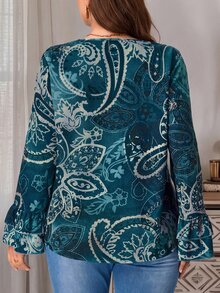 EMERY ROSE Plus Size Autumn Casual Paisley Print Shirt - Multicolor - View 2