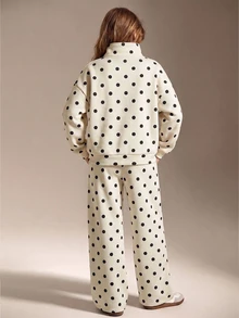 SHEIN 青少年女孩秋季套裝 1/4 拉鍊寬鬆衛衣與運動長褲套裝，休閒版型，返校季，秋冬款 - 白色 - 查看 3