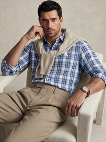 Lornavo Men's Plaid Knight Pattern Casual Daily Wear Shirt - Blue and White - View 7