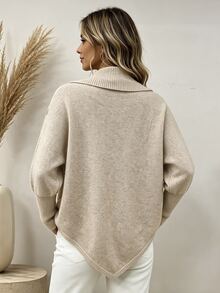 SHEIN Holidaya Women's Casual Asymmetric Collar Batwing Sleeve Sweater, Autumn/Winter - Khaki - View 2