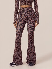SHEIN BAE Women's Leopard Print High Waist Casual Daily Sports Tight Flare Leggings - Coffee Brown - View 1