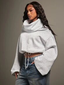 Denimoi Sweatshirt Multi Wear Off Shoulder High Neck Fashion Sweatshirt Lengan Panjang Nyaman Kasual Musim Gugur - Grey - View 5