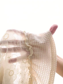 SHEIN Bohemian Style Colorblock Floral Pineapple Checkered V-Neck Long Sleeve Ruffle Hem Doll Blouse Top For Women - Apricot - View 7