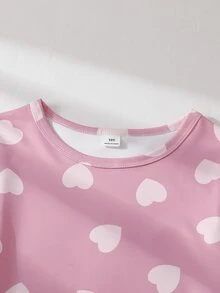 SHEIN Tween Girl Cute Pink Heart Print Long Sleeve Top And Long Pants 2 Pieces Loungewear Set - Baby Pink - View 3