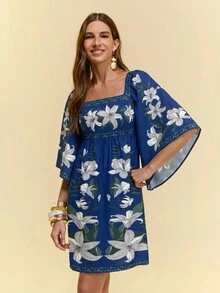 CAJUNI Women's Floral Print Fashion Vacation Dress - Navy Blue - View 5