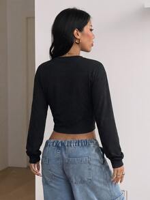 Coolane Women's Autumn Casual Colorblock Patchwork Letter Print Cropped Sweatshirt - White - View 2
