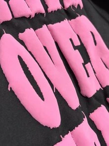 Manfinity ZONE917 美式復古深色 FAITH OVER FEAR 毛巾刺繡 Logo 短版黑色連帽衛衣 - 黑色 - 查看 2