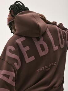 Baseblock Men's Cotton Streetwear Brown Fleece Lined Loose Fit Hooded Pullover Sweatshirt, New Fall Looks - Coffee Brown - View 3