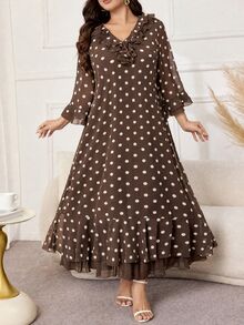 Al Najma Plus Size Women's Fashion Minimalist Flared Slimming Dress - Coffee Brown - View 5