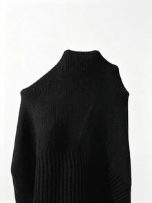 SHEIN 春秋法式裹領V領針織上衣 女款側綁帶收腰長袖修身襯衫 - 黑色 - 查看 5