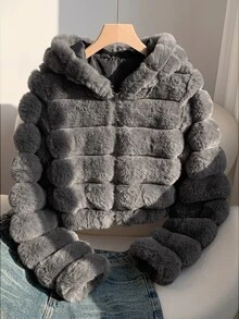 SHEIN EZwear 女款休閒舒適人造毛長袖秋冬夾克 - 深灰色 - 查看 5