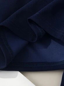 SHEIN Elladie kids Young Girls Long Sleeve T-Shirt Set, New Fall Styles, Autumn, Holiday, Back To School, Navy Blue College Style Contrasting Seal Bow Lapel Sweatshirt - Navy Blue - View 6