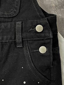 Boys' Black Denim Overalls With Adjustable Metal Buckle Straps, All-Over Rhinestone Cross Pattern Decor, Loose Straight Leg Jumpsuit, Y2K Streetwear Casual Pants For Back To School, Street Style, Party, Daily Wear - Black - View 5