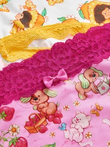 Strawberry Shortcake | ROMWE Plus Size Collaboration Lace Patchwork Comfortable Women's Triangle Panties 3-Piece Set - Multicolor - View 4