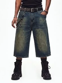 Manfinity EMRG Men's Casual Denim Shorts With Pockets For Daily Wear - Dark Wash - View 4