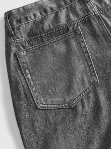 ROMWE MEN Men's Heavyweight Washed Printed Straight Leg Loose Fit Denim Jeans - Grey - View 6