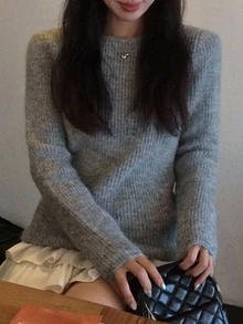 Dazy Plus Korean Style Back Bowknot Long Sleeve Contrast Color Casual Girl Autumn/Winter New Sweater - Grey - View 4