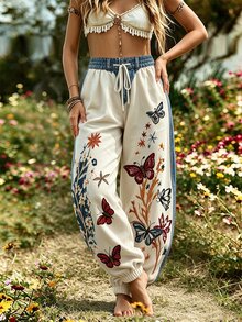 Selamara Women's Casual Vacation Floral Butterfly Print Sweatpants - Multicolor - View 3