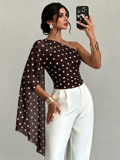 Firerie Women's Summer Minimalist Elegant Vacation Casual Daily Fashion Versatile White Asymmetric Neck Neckline Contrast Mesh Knit Asymmetrical Ruffle Slim Fit Top