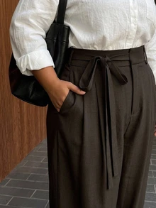 Dazy Plus Solid Color Casual Tie-Waist Wide Leg Skort Long Trousers Autumn New Arrival - Brown - View 5