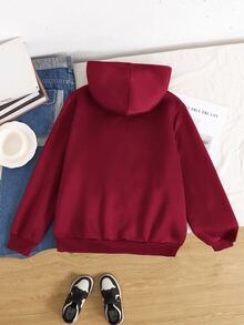 SHEIN 青少年女孩秋冬休閒連帽開襟外套 - 酒紅色 - 查看 4