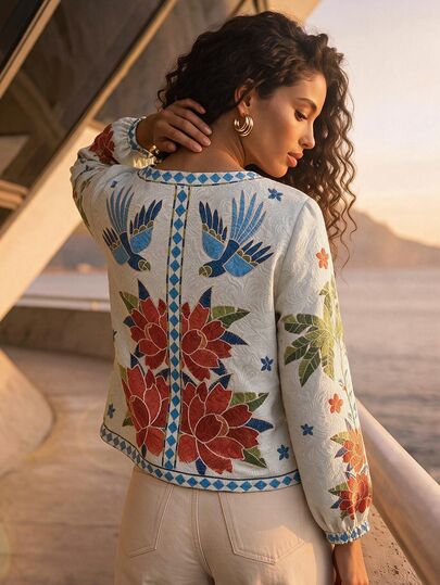 CAJUNI Tropical Jacquard Casual Vacation Jacket