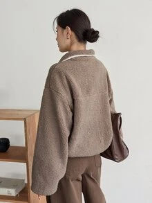 Dazy-Less Women's Winter Button Half-Placket Long Sleeve Fashion Sweatshirt Fall - Khaki - View 2
