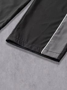 Manfinity Denimwave 男士對比拼接寬腿運動長褲 四季穿著 鬆緊腰抽繩防風褲 工作健身 黑白配色 秋季慢跑寬鬆長褲 - 黑色 - 查看 7