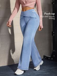 Flexra Women's Asymmetric Waist Wide Leg Loose Casual Denim Jeans - Blue - View 8