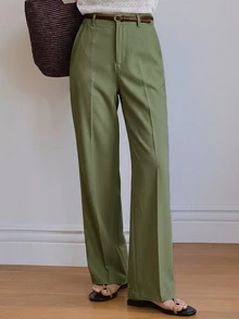Dazy-Less Women's Solid Color Straight Leg Business Casual Regular Trousers - Army Green - View 1