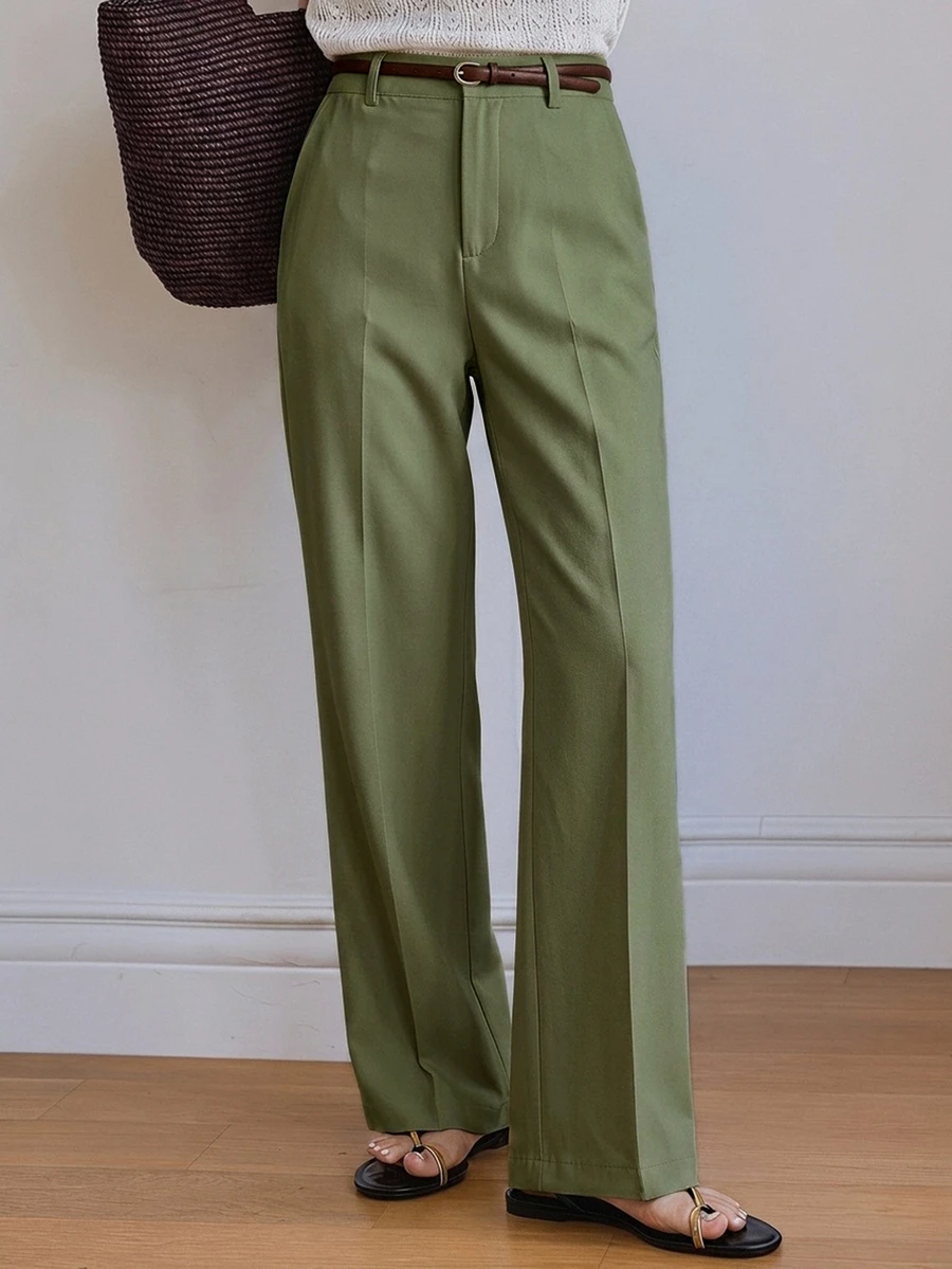 Dazy-Less Women's Solid Color Straight Leg Business Casual Regular Trousers - Army Green - View 1
