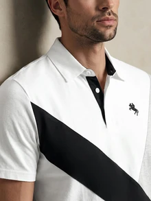 Lornavo Men's Cotton White And Black Color Block Polo Shirt High Quality Store Style Business Golf Summer Casual - Multicolor - View 6