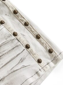 ROMWE Grunge Punk White Wing Embroidery Stud Detail Ultra Low Waist Distressed Wash Sexy Y2K Denim Shorts - White - View 4