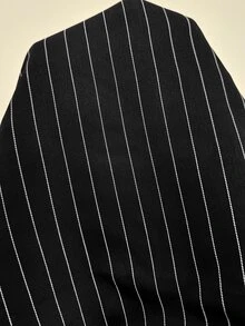 SHEIN PETITE Women's Striped Round Neck Asymmetric Hem Shirt And Wide Leg Pants Set - Black - View 9