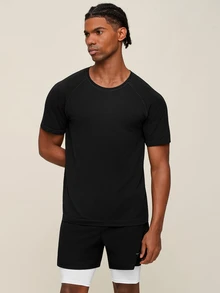 Men's Solid Color Breathable Short Sleeve Sports T-Shirt - Black - View 6
