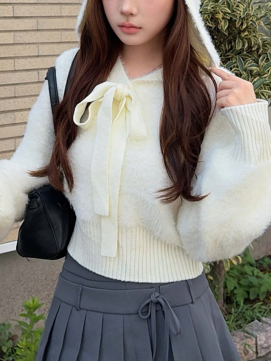 FRIFUL Women's Solid Color Casual Versatile Daily Wear Hooded Sweater Fall - Beige - View 1