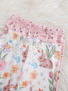 Cozy Pixies 4件裝女嬰休閒日常舒適碎花對比色圓領套頭睡衣上衣與長褲2件套，2套 - 粉色 - 查看 5