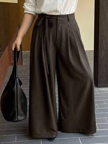 Dazy Plus Solid Color Casual Tie-Waist Wide Leg Skort Long Trousers Autumn New Arrival - Brown - View 3