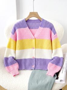 Elladie kids 女童彩虹色針織開襟毛衣上衣，秋冬款針織開襟衫 - 彩色 - 查看 4