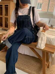 Dazy Plus Layered Spring/Autumn New Casual Vintage Denim Overalls And Jumpsuit For Girls - Dark Wash - View 3