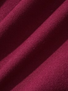 DAZY Women's Solid Color Contrast Lace Asymmetrical Shoulder Long Sleeve Side Waist Knot Elegant Mid-Length Dress Fall - Burgundy - View 9