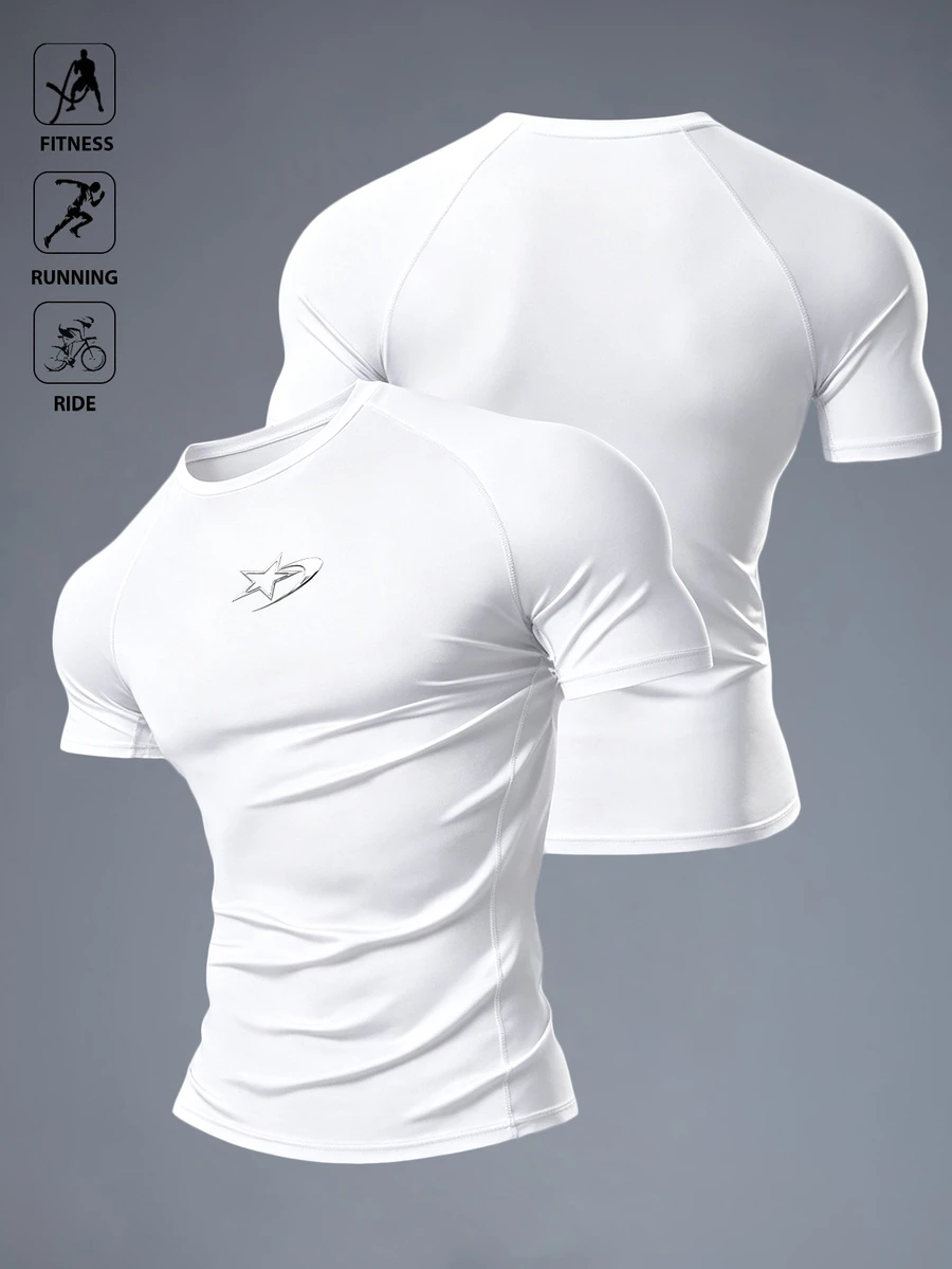 Acti Log Men's Star Print Raglan Short Sleeve Sports T-Shirt - White - View 1