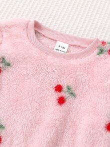 SHEIN 女嬰櫻桃圖案長袖運動衫與條紋長褲休閒套裝 - 粉色 - 查看 4